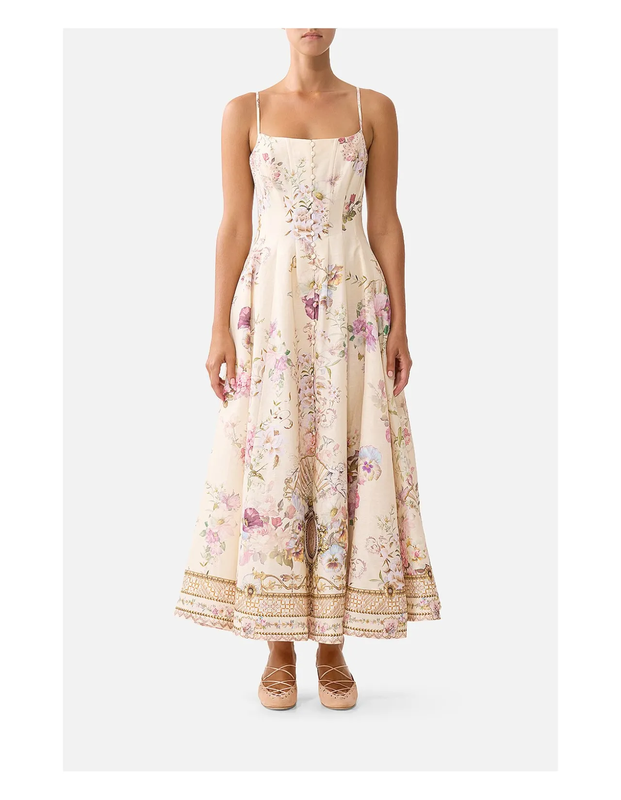 CORSET DRESS WITH LONG FLARED SKIRT