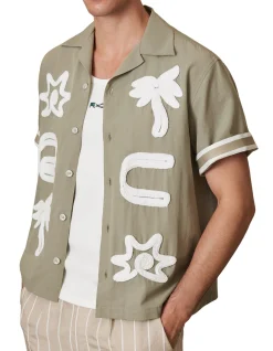CORVO S EMBROIDERED MOTIF CUBAN SHIRT