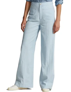 COTTON CHAMBRAY WIDE-LEG FLARE PANT