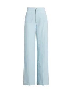 COTTON CHAMBRAY WIDE-LEG FLARE PANT