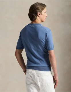 Cotton Crewneck Short-Sleeve Sweater