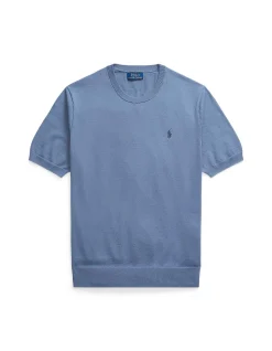 Cotton Crewneck Short-Sleeve Sweater