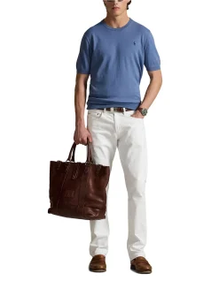 Cotton Crewneck Short-Sleeve Sweater