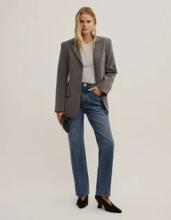 Crease Front High Rise Straight Leg Jeans