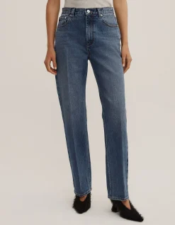 Crease Front High Rise Straight Leg Jeans