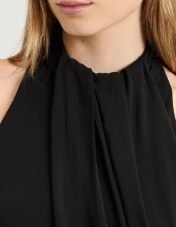 CREPE JERSEY DRAPED HALTER DRESS
