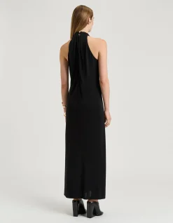 CREPE JERSEY DRAPED HALTER DRESS
