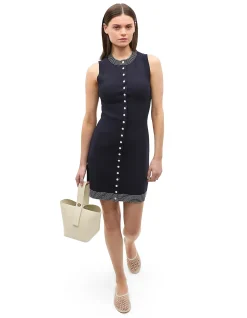 CREPE KNIT CONTRAST MINI DRESS