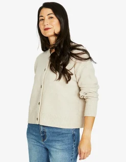 Crew Neck Button Wool Blend Cardigan