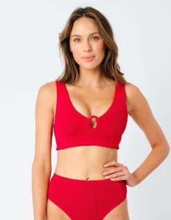 Crinkle Cut V-Neck Bikini Bralette With Ring