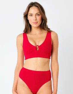 Crinkle Cut V-Neck Bikini Bralette With Ring