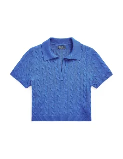 CROPPED CABLE-KNIT POLO SWEATER