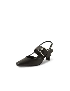 Crow Buckled Slingback Mid Heel Pumps