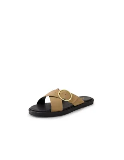 Dayar Gold Buckle Crossover Flat Sandals