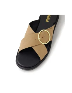 Dayar Gold Buckle Crossover Flat Sandals