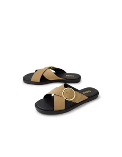 Dayar Gold Buckle Crossover Flat Sandals