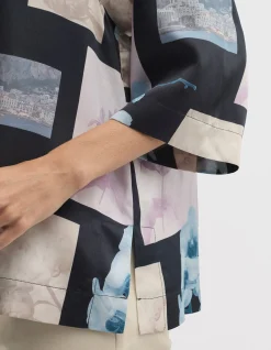 DECOUPAGE 3/4 SLEEVE BLOUSE TOP