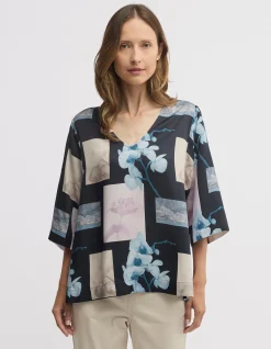DECOUPAGE 3/4 SLEEVE BLOUSE TOP