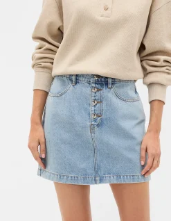 DENIM MINI BUTTON THROUGH SKIRT