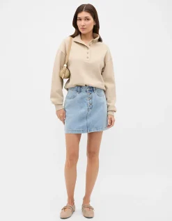 DENIM MINI BUTTON THROUGH SKIRT
