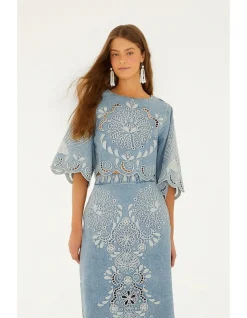 DENIM RICHELIEUX CROPPED BLOUSE