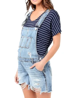 Denim Short Overalls With Adjustable Straps Pale Blue