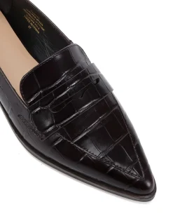 Denver Dark Brown Croc Embossed Leather Loafer