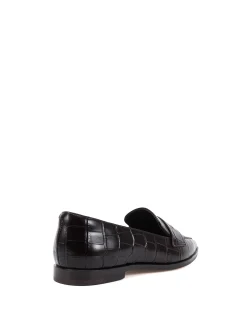 Denver Dark Brown Croc Embossed Leather Loafer
