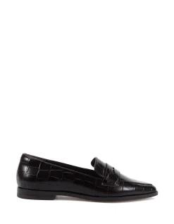 Denver Dark Brown Croc Embossed Leather Loafer