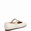 Devorah Off White Leather T-Bar Flat