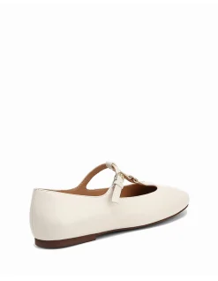Devorah Off White Leather T-Bar Flat