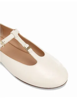 Devorah Off White Leather T-Bar Flat