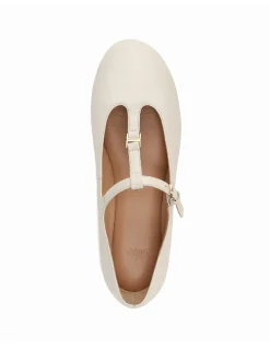 Devorah Off White Leather T-Bar Flat