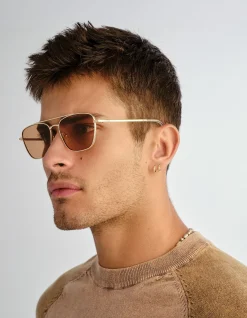 DIAMETRIC II GOLD AVIATOR CHOCOLATE MONO SUNGLASSES