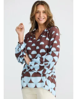 Diego Blue Brown Geo V Neck Raglan Top