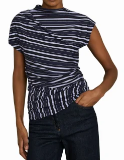 Dillon Stripe High Neck Draped Top