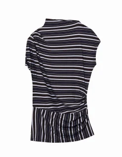 Dillon Stripe High Neck Draped Top