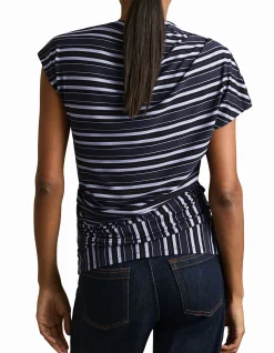 Dillon Stripe High Neck Draped Top