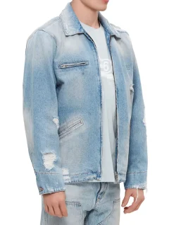 Distressed Denim Sports Jacket
