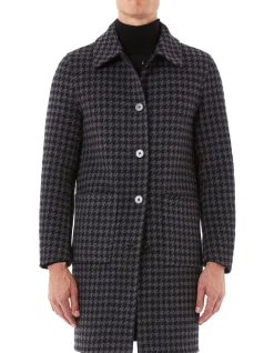 DIXON DOUBLE SIDED OVERCOAT - NAVY HOUNDSTOOTH