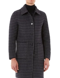 DIXON DOUBLE SIDED OVERCOAT - NAVY HOUNDSTOOTH