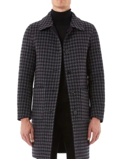 DIXON DOUBLE SIDED OVERCOAT - NAVY HOUNDSTOOTH