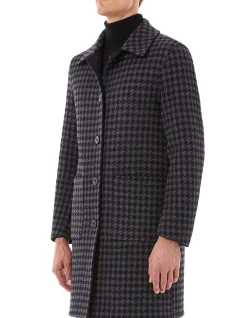 DIXON DOUBLE SIDED OVERCOAT - NAVY HOUNDSTOOTH