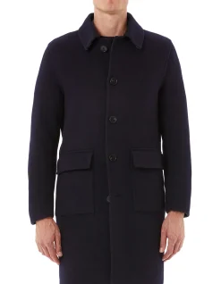 DIXON DOUBLE SIDED OVERCOAT - NAVY HOUNDSTOOTH