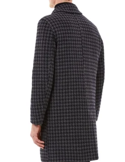DIXON DOUBLE SIDED OVERCOAT - NAVY HOUNDSTOOTH