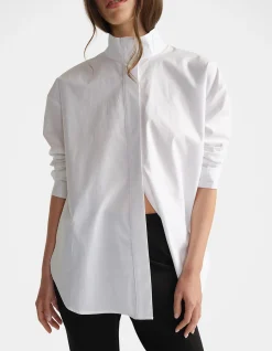 D-Luxe Oversized Funnel Neck Cotton Shirt