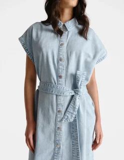 D-Luxe Denim Belted Maxi Shirt Dress