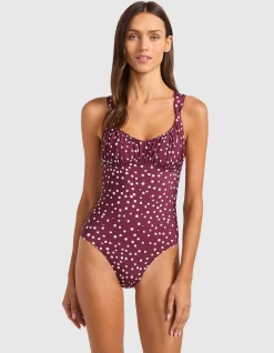 Dolce Dot Ruched Cross Back One Piece Swimsuit
