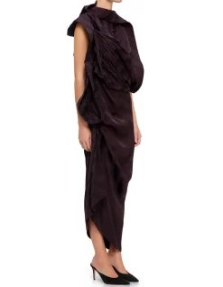 DOLLA SL GATHERED SILK MIDI DRESS