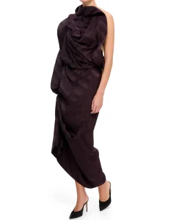 DOLLA SL GATHERED SILK MIDI DRESS